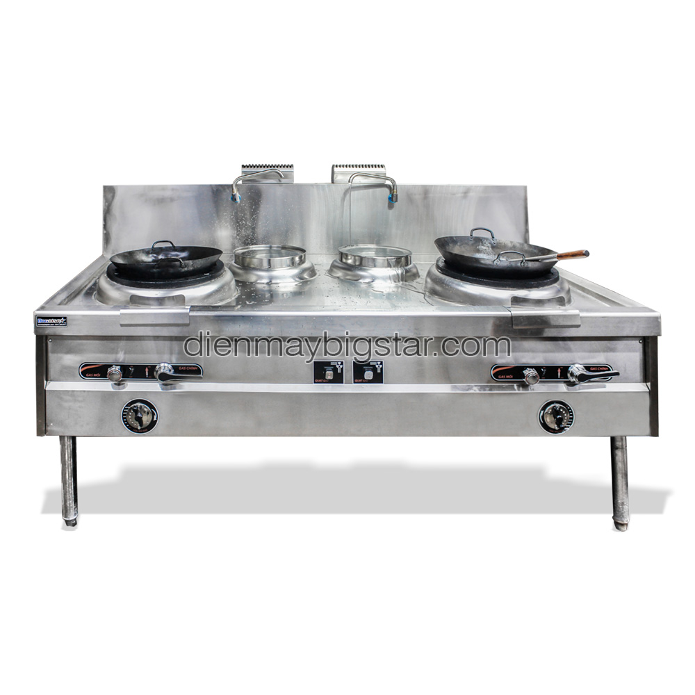 Bếp Á công nghiệp 2 họng đất 2m